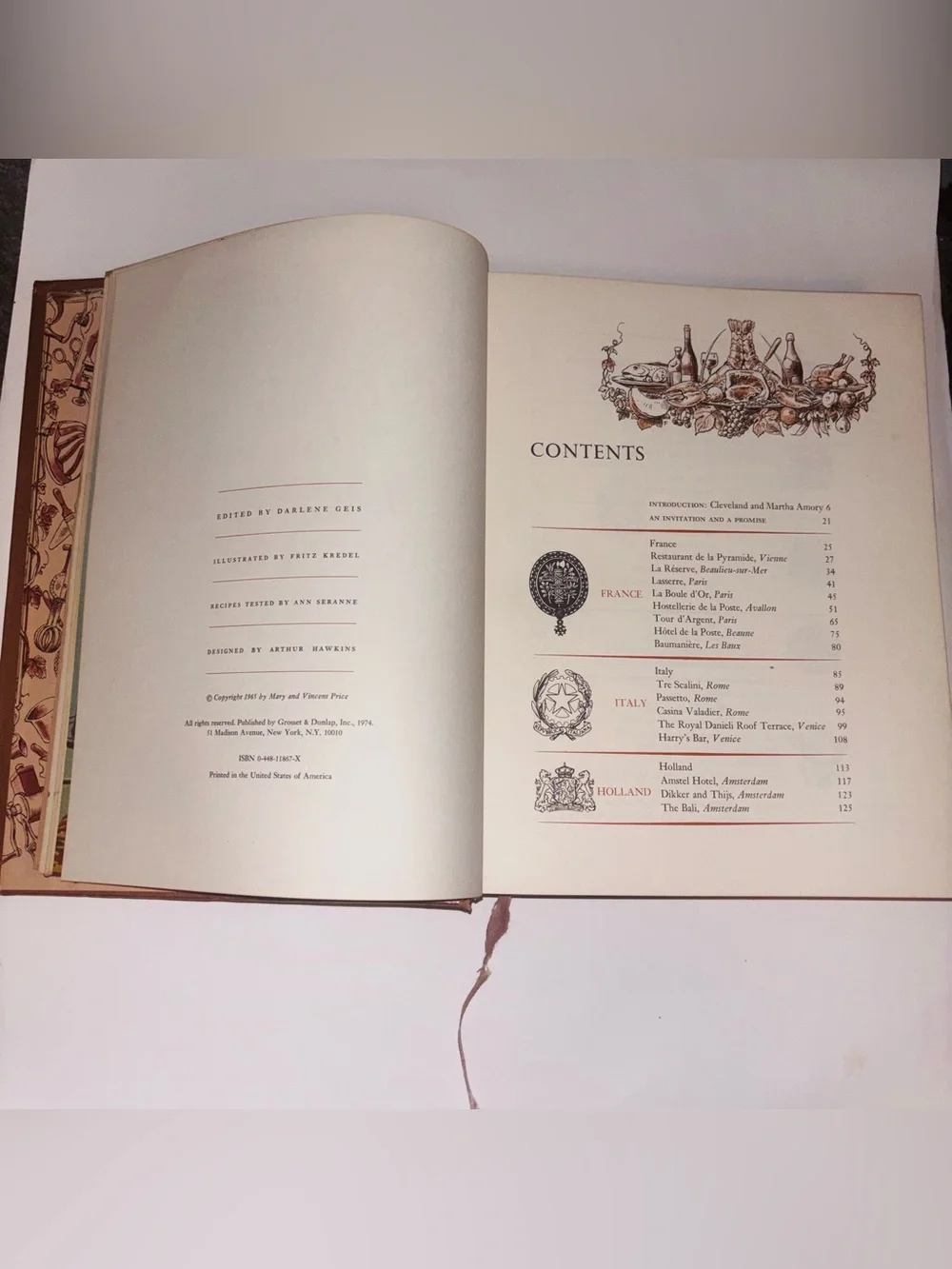 Vincent Price MCM collectible cookbook -  travel elite restaurants’ menus &more